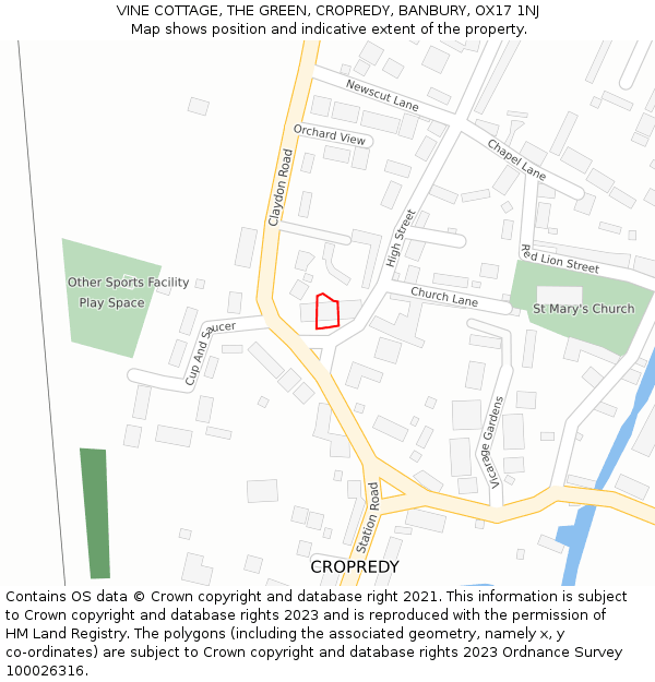 VINE COTTAGE, THE GREEN, CROPREDY, BANBURY, OX17 1NJ: Location map and indicative extent of plot