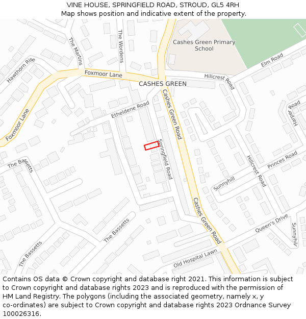 VINE HOUSE, SPRINGFIELD ROAD, STROUD, GL5 4RH: Location map and indicative extent of plot