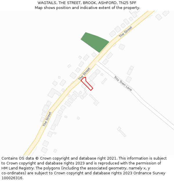 WAGTAILS, THE STREET, BROOK, ASHFORD, TN25 5PF: Location map and indicative extent of plot