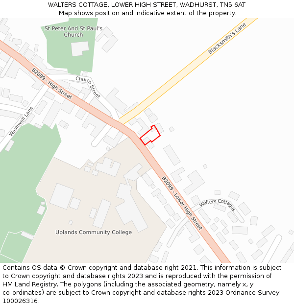 WALTERS COTTAGE, LOWER HIGH STREET, WADHURST, TN5 6AT: Location map and indicative extent of plot