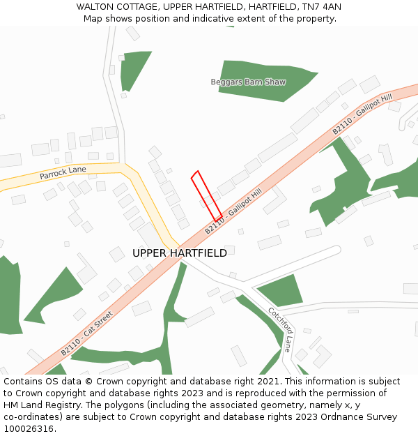 WALTON COTTAGE, UPPER HARTFIELD, HARTFIELD, TN7 4AN: Location map and indicative extent of plot