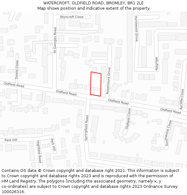 WATERCROFT, OLDFIELD ROAD, BROMLEY, BR1 2LE: Location map and indicative extent of plot
