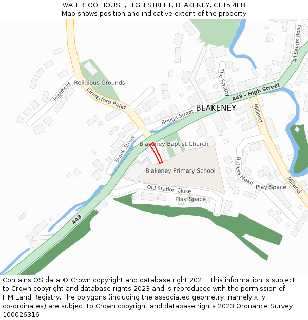 WATERLOO HOUSE, HIGH STREET, BLAKENEY, GL15 4EB: Location map and indicative extent of plot