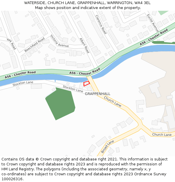 WATERSIDE, CHURCH LANE, GRAPPENHALL, WARRINGTON, WA4 3EL: Location map and indicative extent of plot