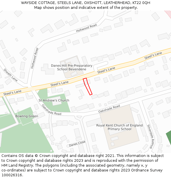 WAYSIDE COTTAGE, STEELS LANE, OXSHOTT, LEATHERHEAD, KT22 0QH: Location map and indicative extent of plot
