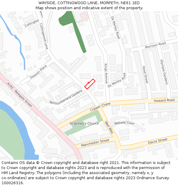 WAYSIDE, COTTINGWOOD LANE, MORPETH, NE61 1ED: Location map and indicative extent of plot