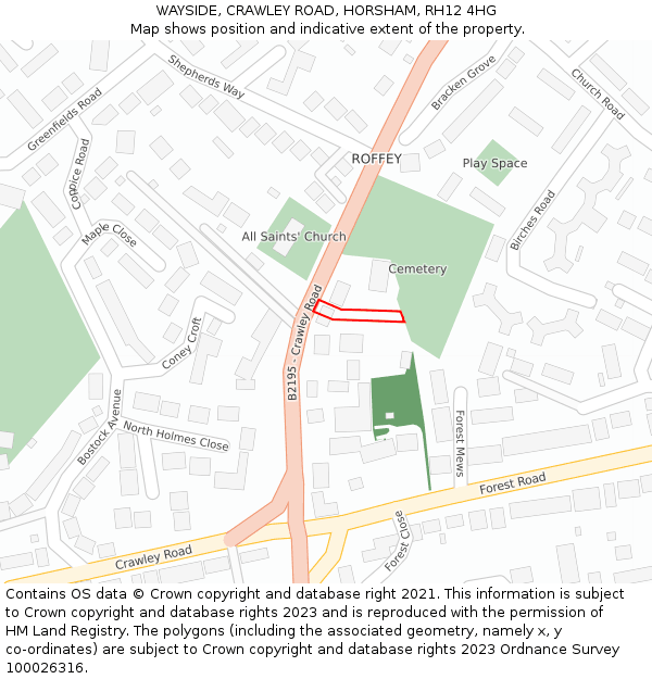 WAYSIDE, CRAWLEY ROAD, HORSHAM, RH12 4HG: Location map and indicative extent of plot