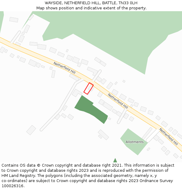 WAYSIDE, NETHERFIELD HILL, BATTLE, TN33 0LH: Location map and indicative extent of plot