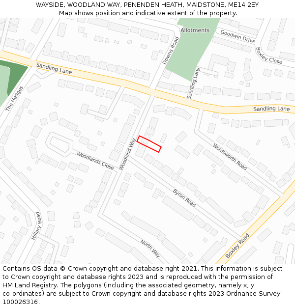 WAYSIDE, WOODLAND WAY, PENENDEN HEATH, MAIDSTONE, ME14 2EY: Location map and indicative extent of plot