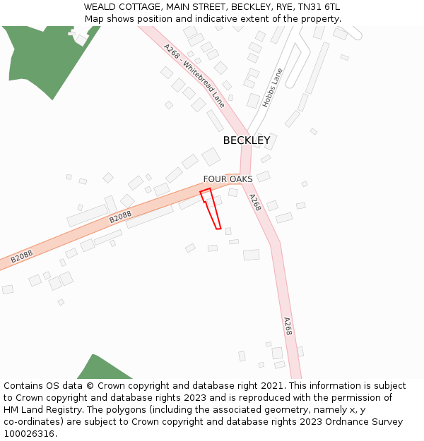 WEALD COTTAGE, MAIN STREET, BECKLEY, RYE, TN31 6TL: Location map and indicative extent of plot