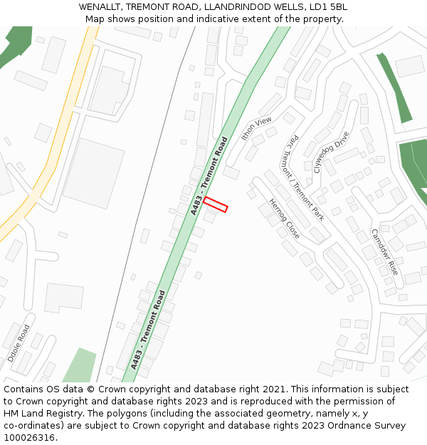WENALLT, TREMONT ROAD, LLANDRINDOD WELLS, LD1 5BL: Location map and indicative extent of plot