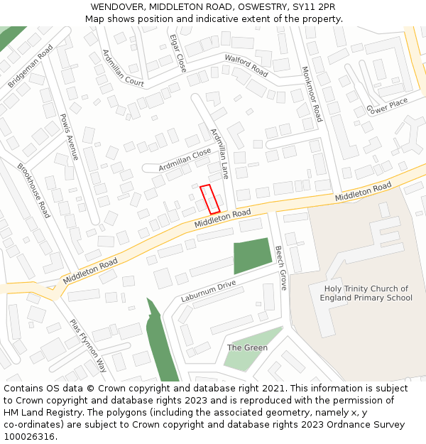 WENDOVER, MIDDLETON ROAD, OSWESTRY, SY11 2PR: Location map and indicative extent of plot