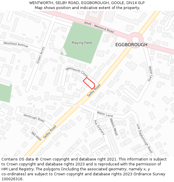 WENTWORTH, SELBY ROAD, EGGBOROUGH, GOOLE, DN14 0LP: Location map and indicative extent of plot