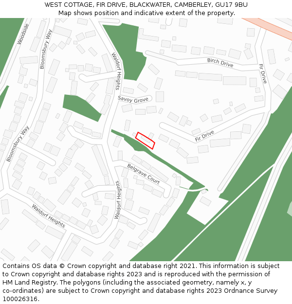 WEST COTTAGE, FIR DRIVE, BLACKWATER, CAMBERLEY, GU17 9BU: Location map and indicative extent of plot