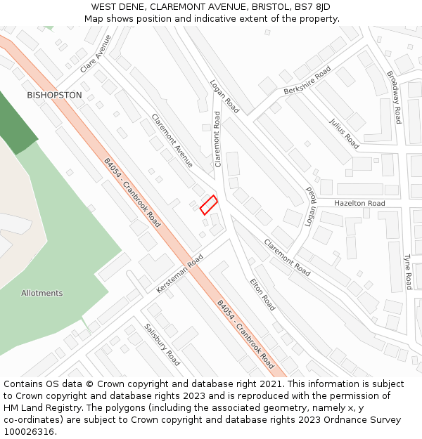WEST DENE, CLAREMONT AVENUE, BRISTOL, BS7 8JD: Location map and indicative extent of plot