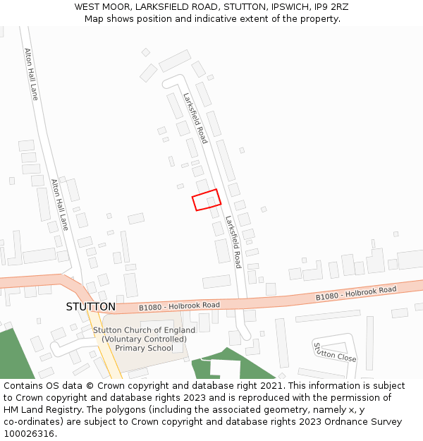WEST MOOR, LARKSFIELD ROAD, STUTTON, IPSWICH, IP9 2RZ: Location map and indicative extent of plot
