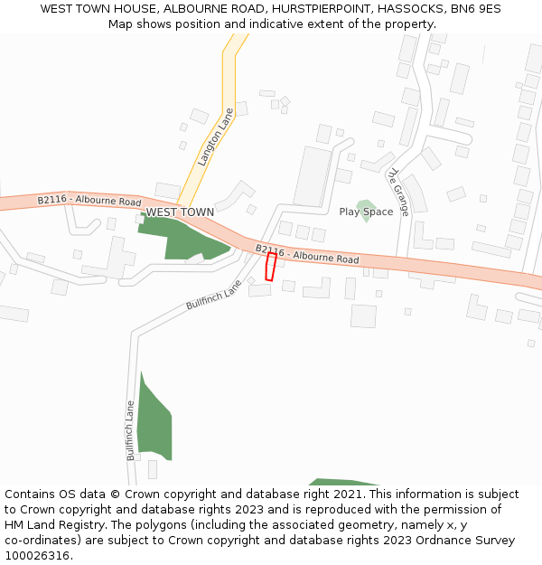 WEST TOWN HOUSE, ALBOURNE ROAD, HURSTPIERPOINT, HASSOCKS, BN6 9ES: Location map and indicative extent of plot