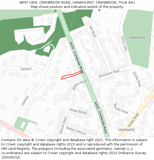 WEST VIEW, CRANBROOK ROAD, HAWKHURST, CRANBROOK, TN18 4AU: Location map and indicative extent of plot