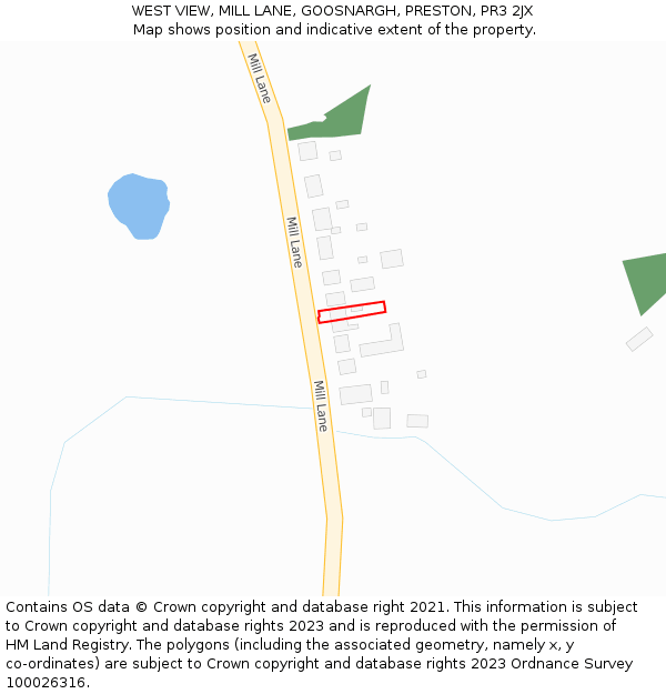 WEST VIEW, MILL LANE, GOOSNARGH, PRESTON, PR3 2JX: Location map and indicative extent of plot