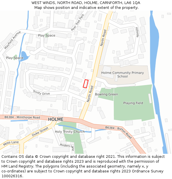 WEST WINDS, NORTH ROAD, HOLME, CARNFORTH, LA6 1QA: Location map and indicative extent of plot