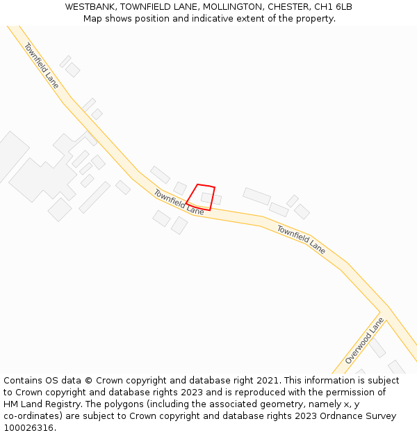 WESTBANK, TOWNFIELD LANE, MOLLINGTON, CHESTER, CH1 6LB: Location map and indicative extent of plot