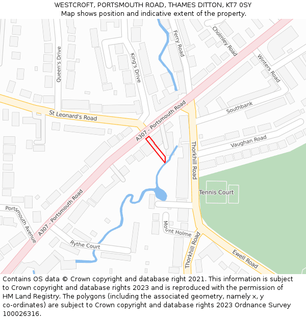 WESTCROFT, PORTSMOUTH ROAD, THAMES DITTON, KT7 0SY: Location map and indicative extent of plot