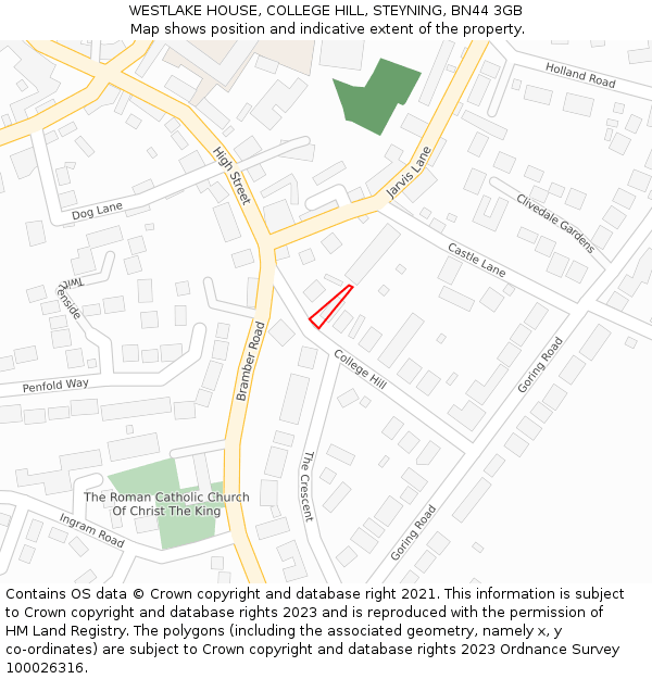 WESTLAKE HOUSE, COLLEGE HILL, STEYNING, BN44 3GB: Location map and indicative extent of plot