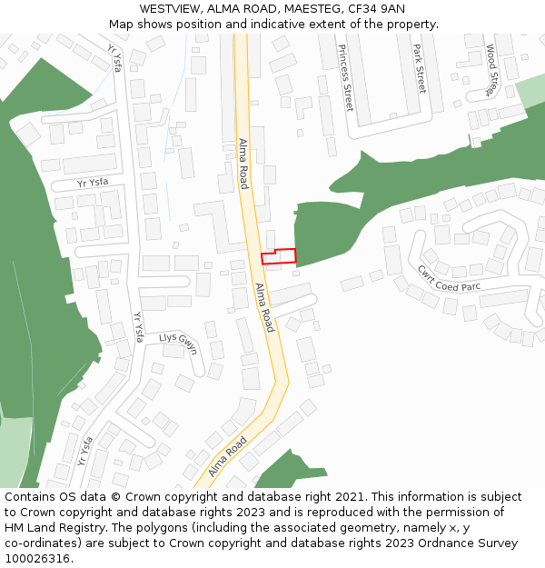 WESTVIEW, ALMA ROAD, MAESTEG, CF34 9AN: Location map and indicative extent of plot