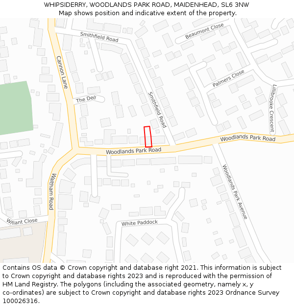 WHIPSIDERRY, WOODLANDS PARK ROAD, MAIDENHEAD, SL6 3NW: Location map and indicative extent of plot