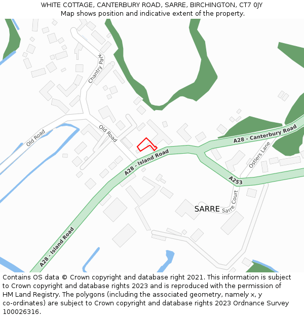 WHITE COTTAGE, CANTERBURY ROAD, SARRE, BIRCHINGTON, CT7 0JY: Location map and indicative extent of plot