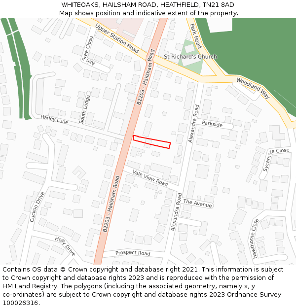 WHITEOAKS, HAILSHAM ROAD, HEATHFIELD, TN21 8AD: Location map and indicative extent of plot