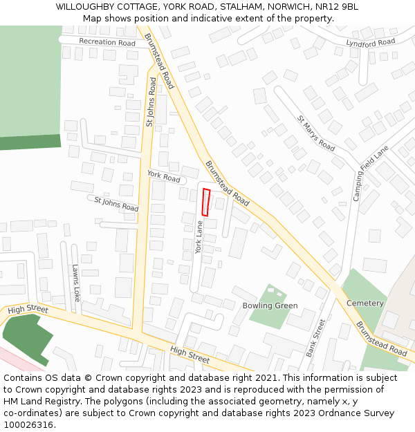 WILLOUGHBY COTTAGE, YORK ROAD, STALHAM, NORWICH, NR12 9BL: Location map and indicative extent of plot