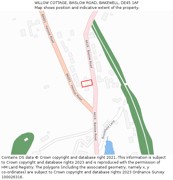 WILLOW COTTAGE, BASLOW ROAD, BAKEWELL, DE45 1AF: Location map and indicative extent of plot