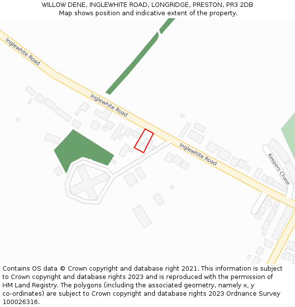 WILLOW DENE, INGLEWHITE ROAD, LONGRIDGE, PRESTON, PR3 2DB: Location map and indicative extent of plot