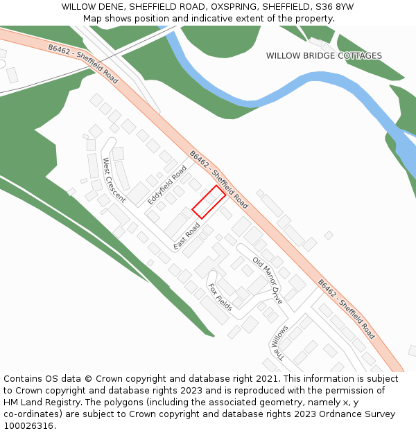 WILLOW DENE, SHEFFIELD ROAD, OXSPRING, SHEFFIELD, S36 8YW: Location map and indicative extent of plot