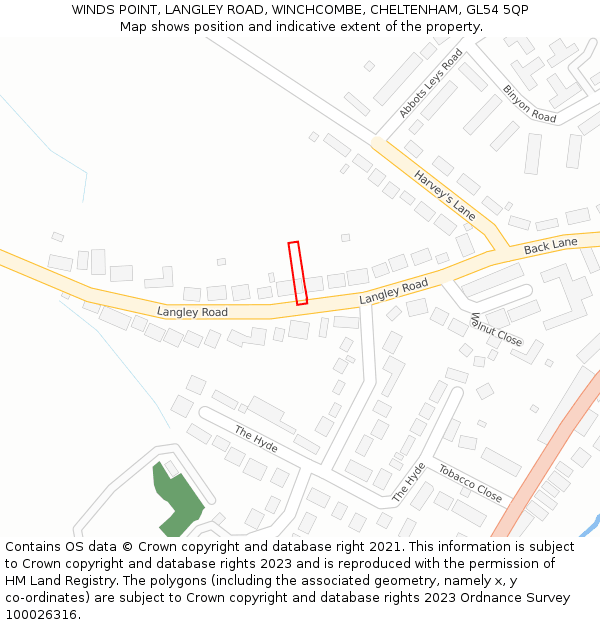 WINDS POINT, LANGLEY ROAD, WINCHCOMBE, CHELTENHAM, GL54 5QP: Location map and indicative extent of plot
