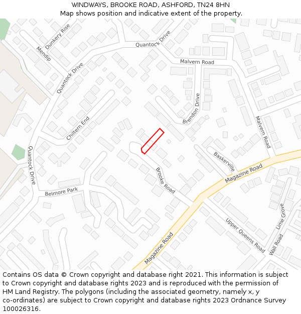 WINDWAYS, BROOKE ROAD, ASHFORD, TN24 8HN: Location map and indicative extent of plot