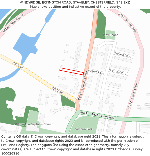 WINDYRIDGE, ECKINGTON ROAD, STAVELEY, CHESTERFIELD, S43 3XZ: Location map and indicative extent of plot