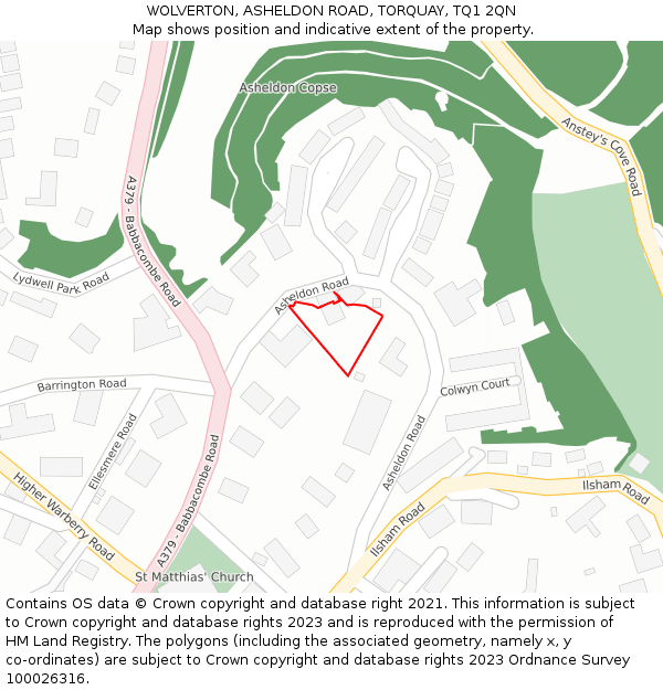 WOLVERTON, ASHELDON ROAD, TORQUAY, TQ1 2QN: Location map and indicative extent of plot