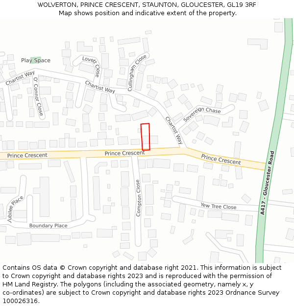 WOLVERTON, PRINCE CRESCENT, STAUNTON, GLOUCESTER, GL19 3RF: Location map and indicative extent of plot