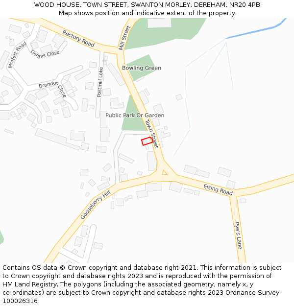 WOOD HOUSE, TOWN STREET, SWANTON MORLEY, DEREHAM, NR20 4PB: Location map and indicative extent of plot