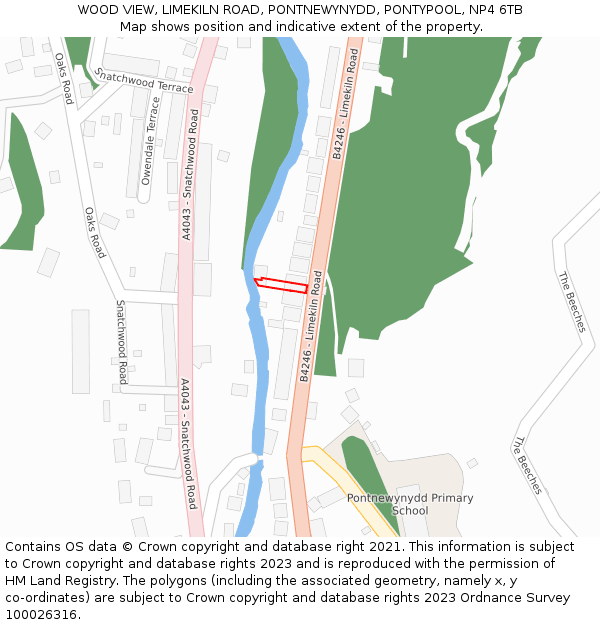 WOOD VIEW, LIMEKILN ROAD, PONTNEWYNYDD, PONTYPOOL, NP4 6TB: Location map and indicative extent of plot