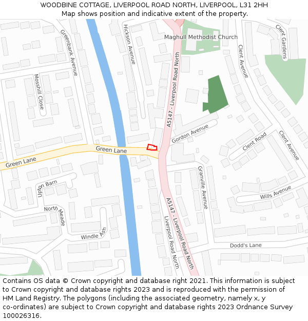 WOODBINE COTTAGE, LIVERPOOL ROAD NORTH, LIVERPOOL, L31 2HH: Location map and indicative extent of plot