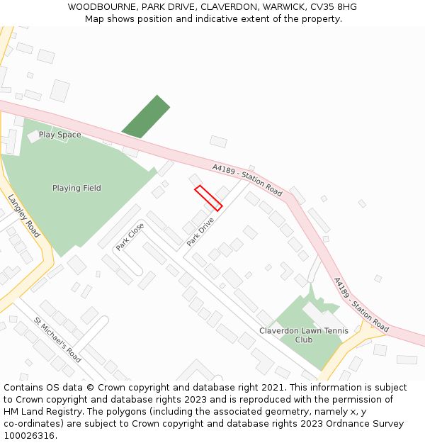 WOODBOURNE, PARK DRIVE, CLAVERDON, WARWICK, CV35 8HG: Location map and indicative extent of plot