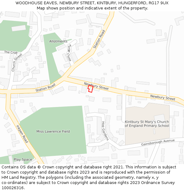WOODHOUSE EAVES, NEWBURY STREET, KINTBURY, HUNGERFORD, RG17 9UX: Location map and indicative extent of plot
