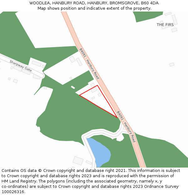WOODLEA, HANBURY ROAD, HANBURY, BROMSGROVE, B60 4DA: Location map and indicative extent of plot