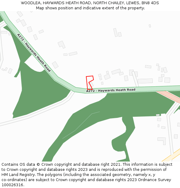 WOODLEA, HAYWARDS HEATH ROAD, NORTH CHAILEY, LEWES, BN8 4DS: Location map and indicative extent of plot