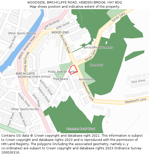 WOODSIDE, BIRCHCLIFFE ROAD, HEBDEN BRIDGE, HX7 8DQ: Location map and indicative extent of plot