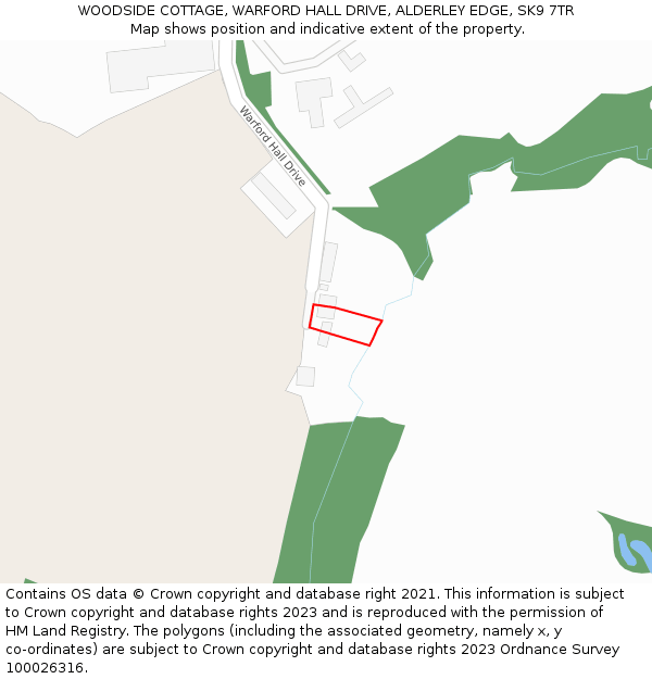 WOODSIDE COTTAGE, WARFORD HALL DRIVE, ALDERLEY EDGE, SK9 7TR: Location map and indicative extent of plot