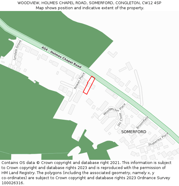 WOODVIEW, HOLMES CHAPEL ROAD, SOMERFORD, CONGLETON, CW12 4SP: Location map and indicative extent of plot